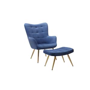 Marcella 2-piece Blue Velvet Accent Chair with Ottoman Set