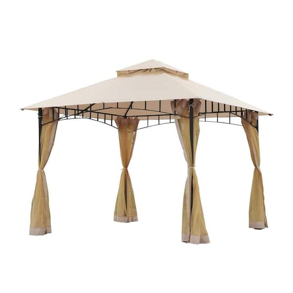 FORCLOVER 10 ft. x 10 ft. Steel Frame Outdoor Gazebo Canopy with Mesh Protective Mosquito Netting Double-Tier Roof