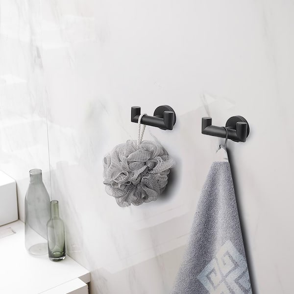 Wall Mount Double Towel Hook Bathroom Robe Towel Holder Hand Tower Hanger in Matte Black