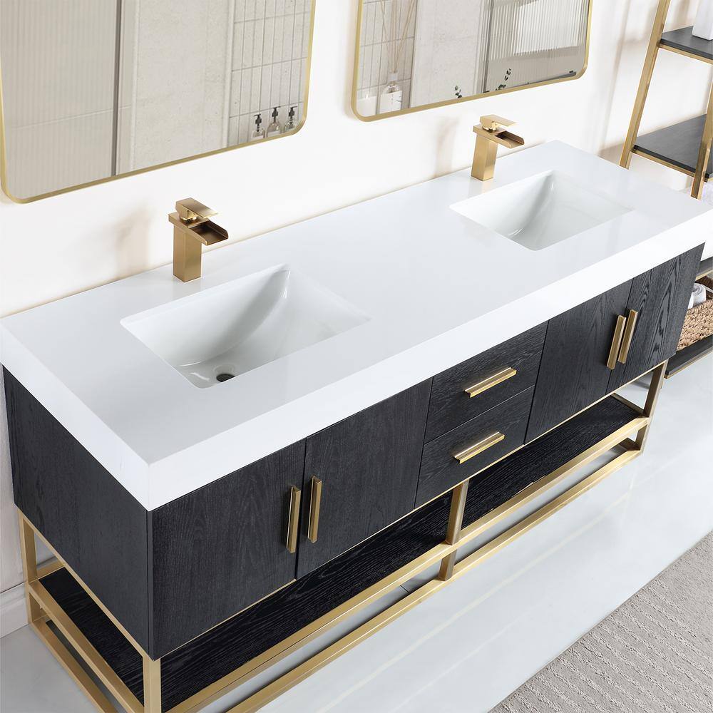 Bianco 72" Black Oak and White Double Vanity with Gold Accents