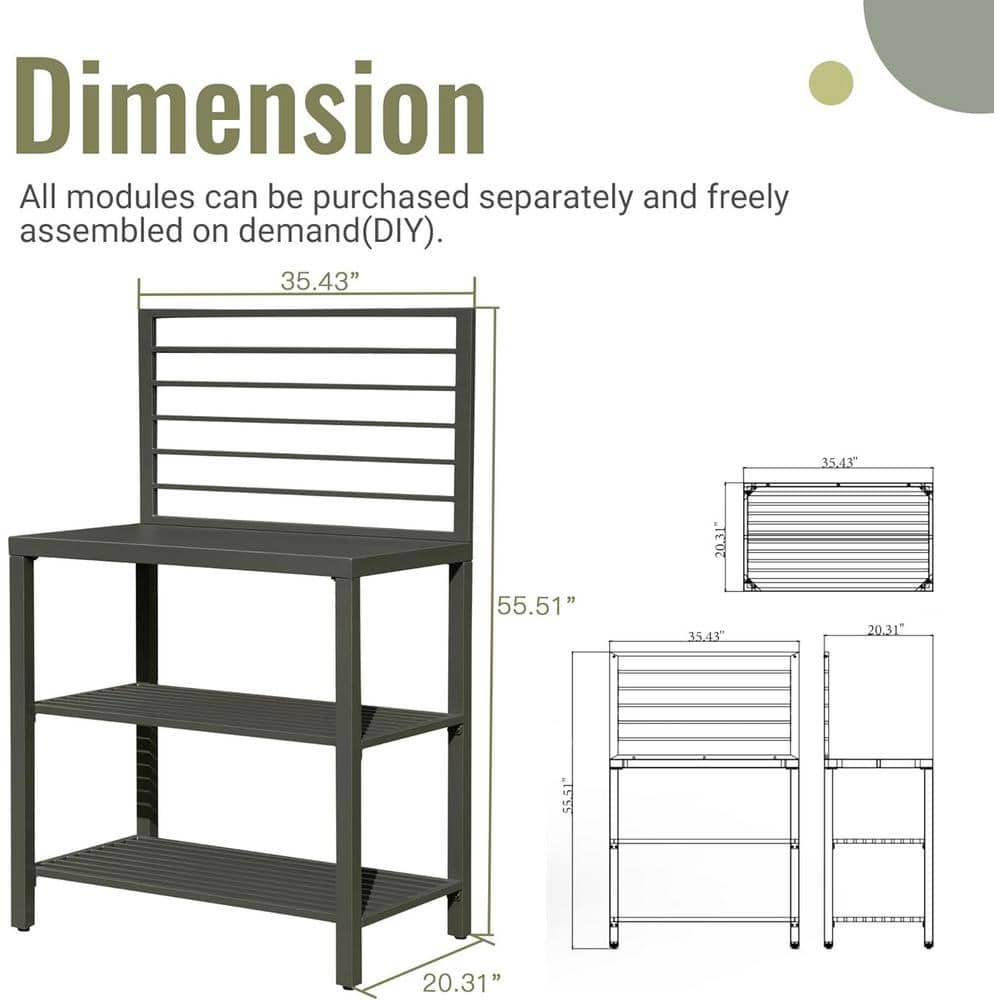 Gray Aluminum Outdoor Kitchen Island with Double Storage Racks