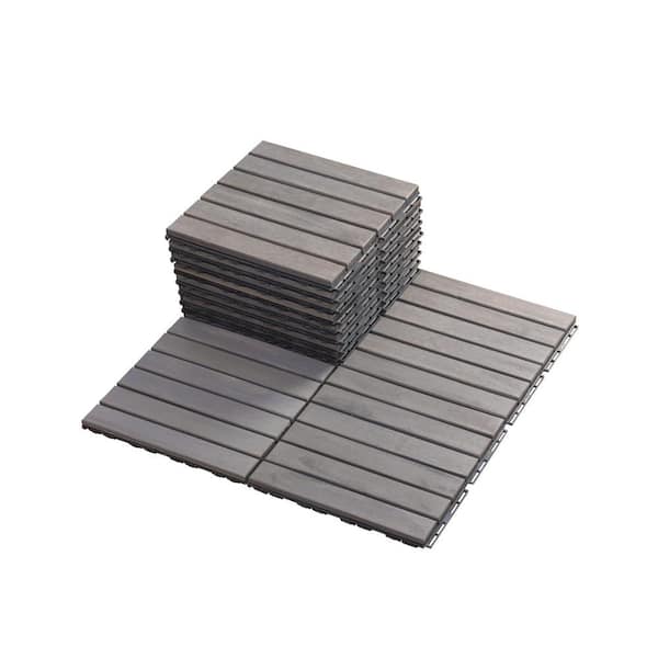 Tidoin Patio 6-Slat 1 ft. x 1 ft. Wood Interlocking Deck Tile in Brown (10 Per Box)