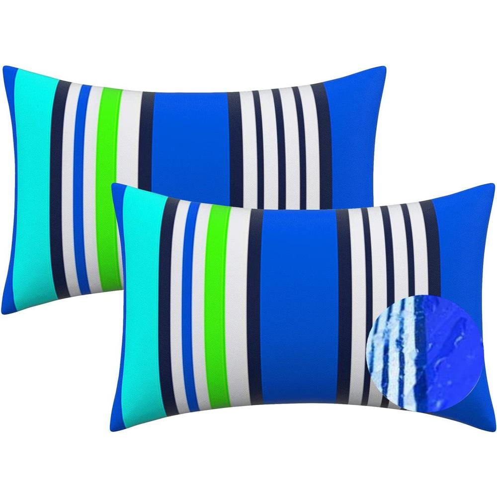 12 in. x 20 in. Blue Stripes Outdoor Indoor Lumbar Pillow Waterproo Throw P