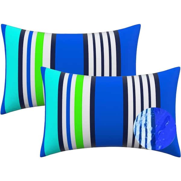 Unbranded 12 in. x 20 in. Blue Stripes Outdoor Indoor Lumbar Pillow Waterproo Throw Pillows Pillow (2-Pack)