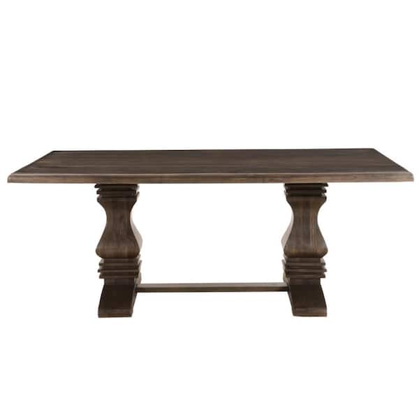 HomeRoots Dark Brown Solid Wood 76 in. Trestle Dining Table Seats 6