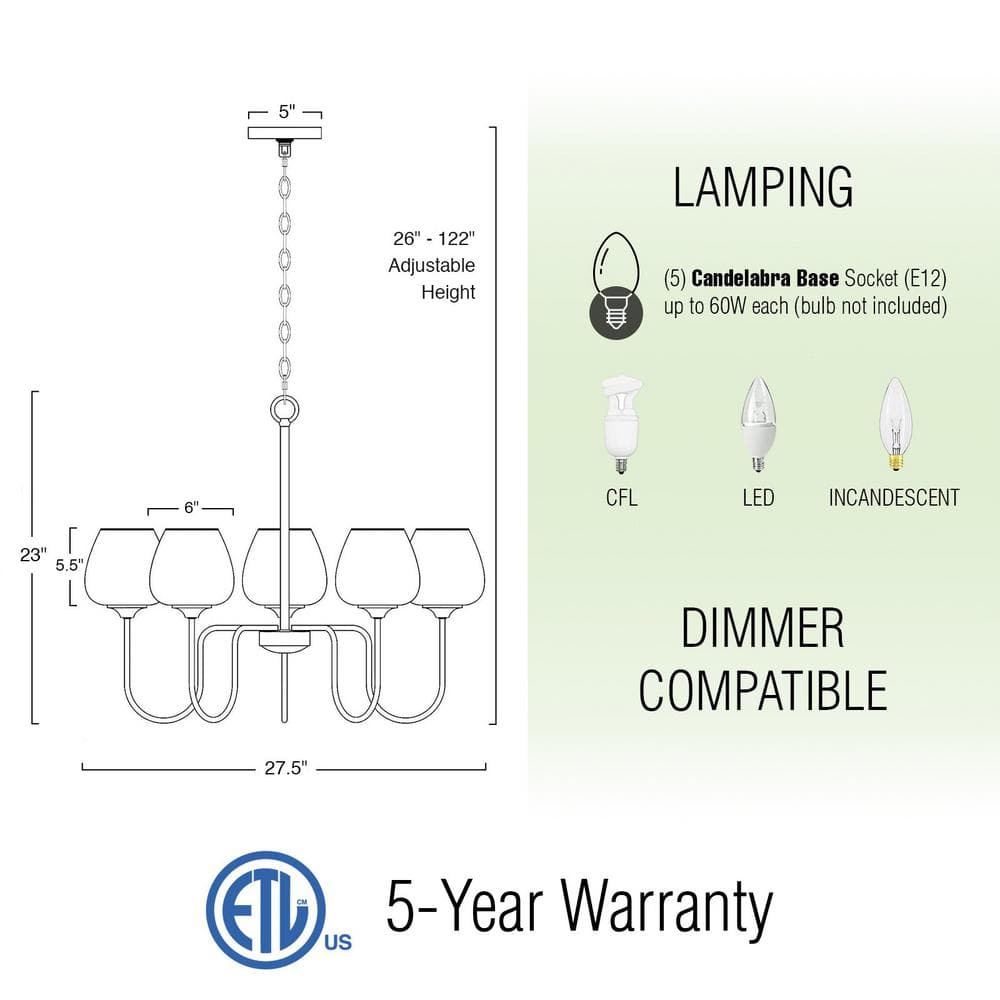 Black 5-Light Modern Chandelier with Clear Glass Shades
