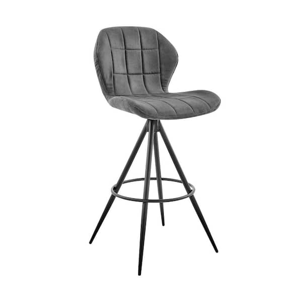 Benjara 27 in. Gray and Black Low Back Metal Frame Barstool with Fabric Seat