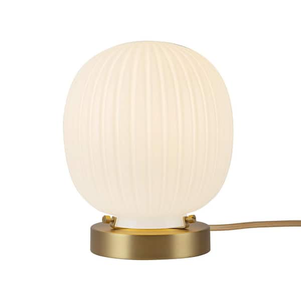 Cherise 7-in 1 Light 60-Watt Brushed Gold/Glossy Ribbed Opal Glass Table Lamp