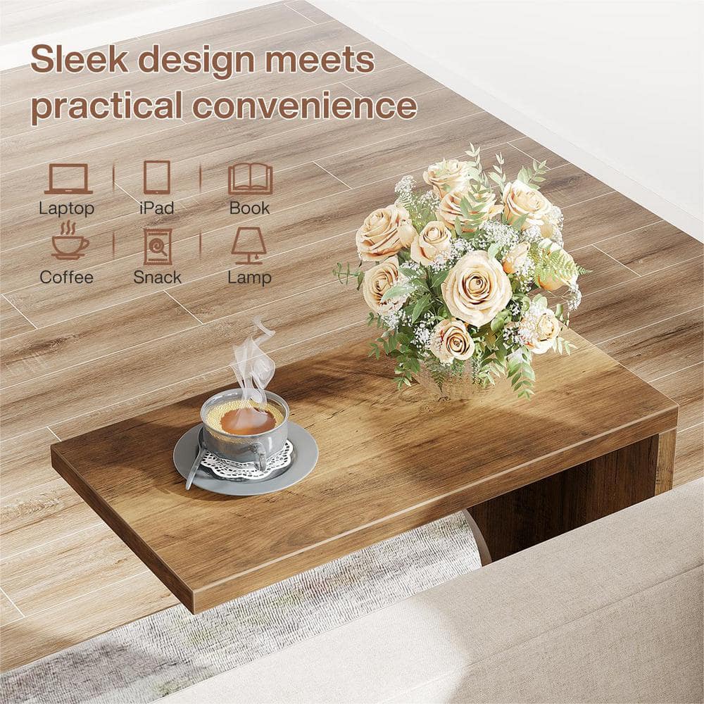Kerlin 2PCS 23.62 in. Rustic Brown C-Shaped Engineered Wood End Table,Couch Table Small Sofa Side Table for Small Space - thumbnail 3
