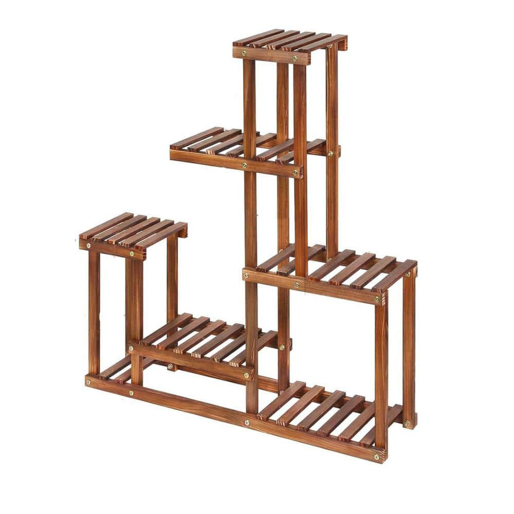 6-Tier Brown wood Plant Stands (32.7 in. H W x 33 in. H