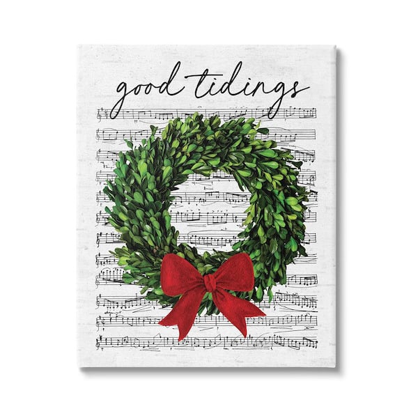 Stupell Industries Good Tidings Holiday Wreath by Lettered and Lined 1-Piece Unframed Graphic Print Nature Poster Art Print 20 in. x 16 in.