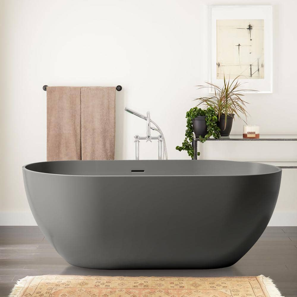 59 in. x 29.5 in. Stone Resin Soaking Bathtub with Center Drain in Dark Gray -  Zeus & Ruta, ZeusDG1500