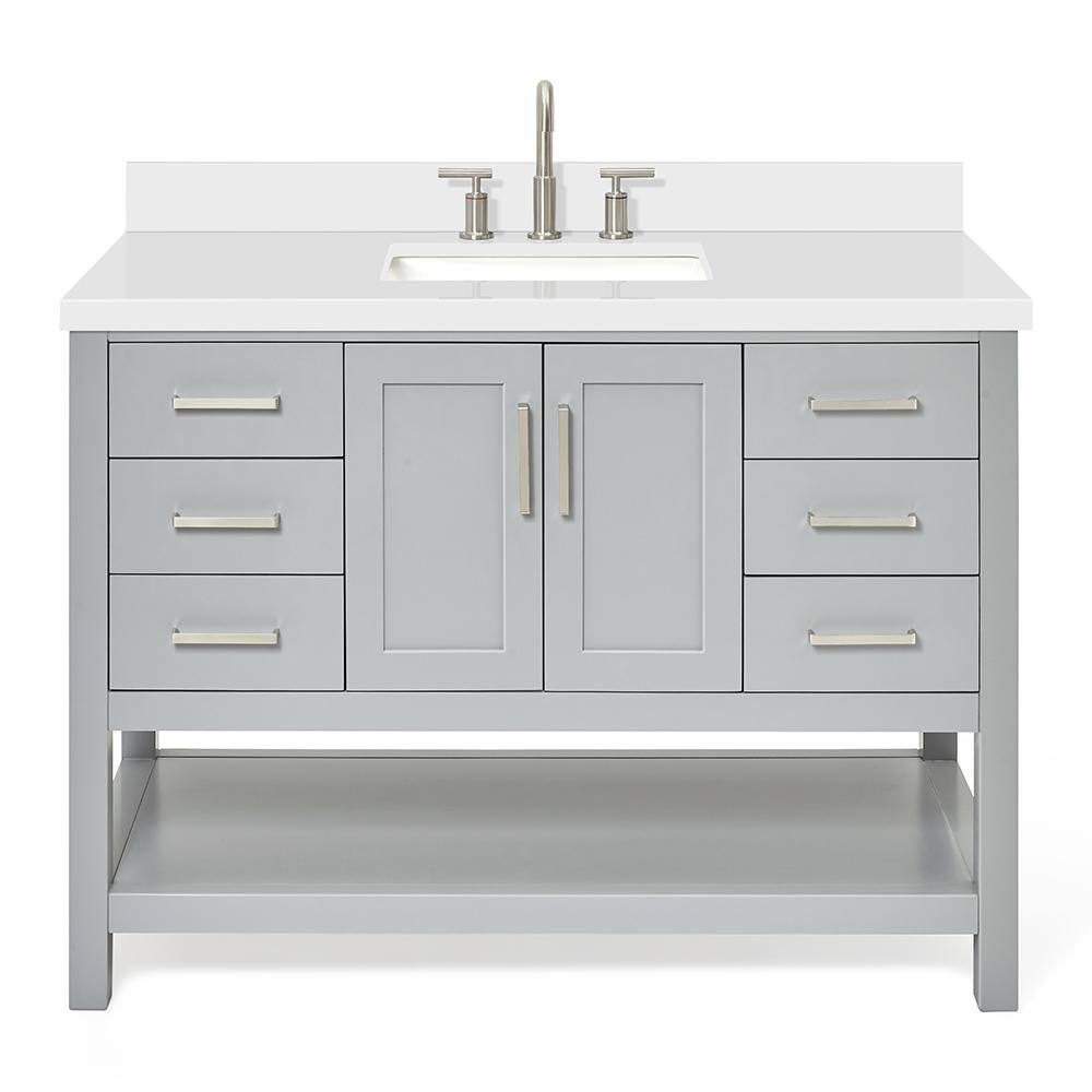 Gray Solid Wood Bath Vanity with White Quartz Top