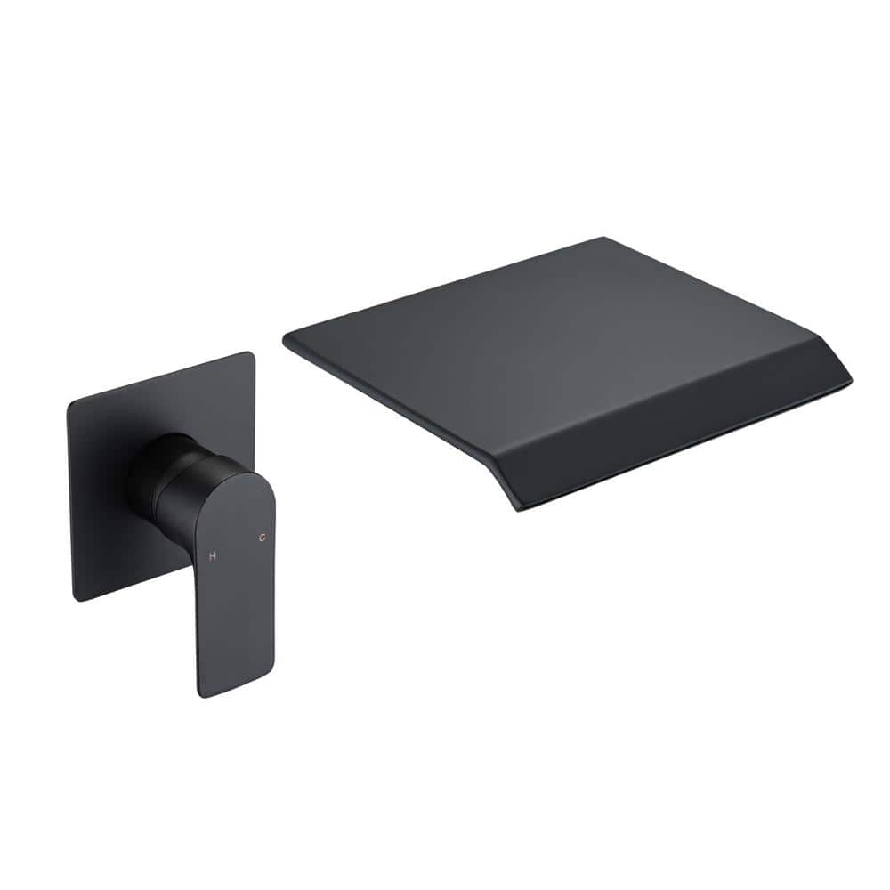 Single-Handle Rectangular Wide Waterfall Wall Mounted Bathroom Faucet, Roman/Garden Bathtub Faucet in Matte Black