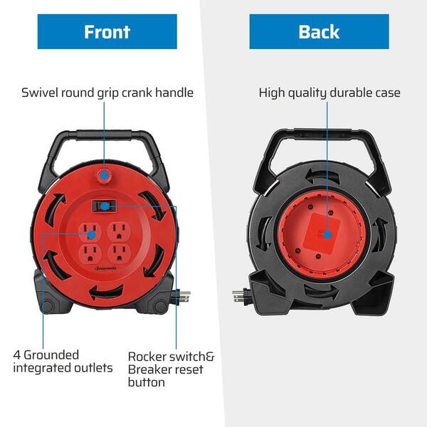 thumbnail image 2 of DEWENWILS Extension Cord Storage Reel With 4 Outlets - Heavy Duty Cord Holder 2 of 6