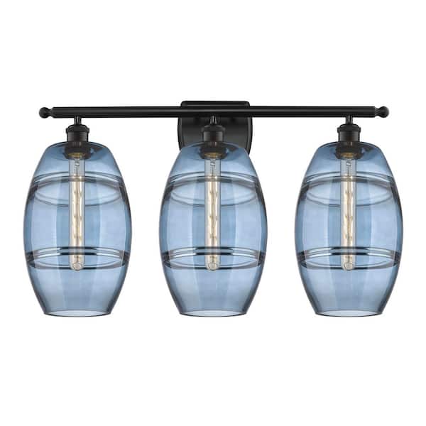 Vaz 28 in. 3-Light Matte Black Vanity Light with Glass Shade