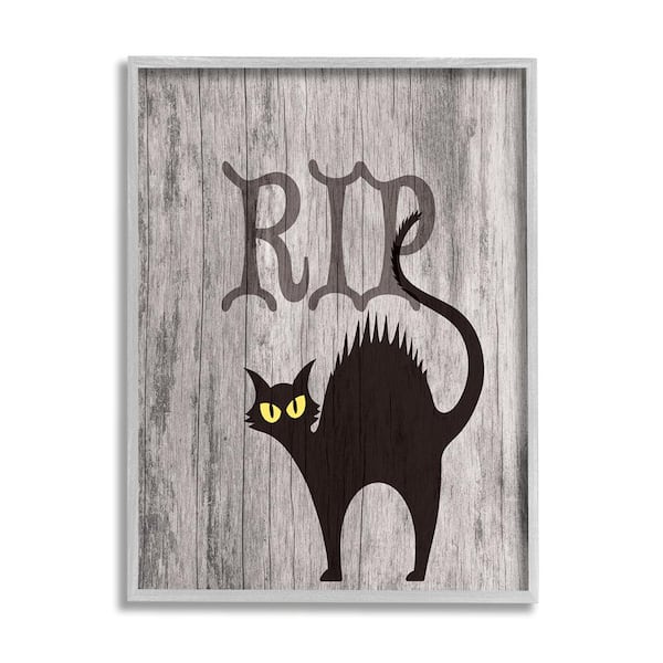 Stupell Industries RIP Halloween Cat by Lil' Rue 1-Piece Framed Graphic Print Animal Poster Art Print 14 in. x 11 in.