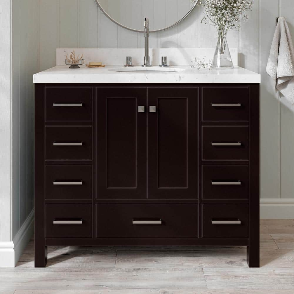 Cambridge 42.25 in. W x 22 in. D x 36 in. H Single Sink Freestanding Bath Vanity in Espresso with Carrara Quartz Top -  ARIEL, A042SCQOVOESP