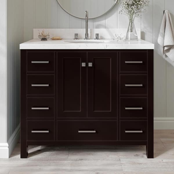 ARIEL Cambridge 42 in. W x 22 in. D x 36 in. H Single Oval Sink Bath Vanity in Espresso with Carrara White Quartz Top
