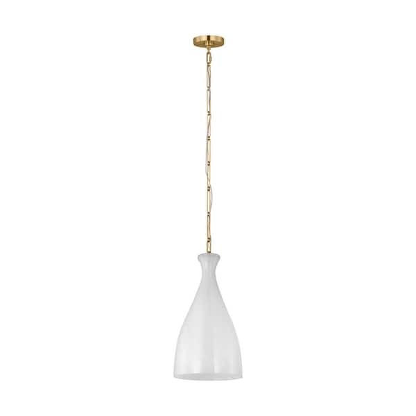 Athena Small 1-Light Burnished Brass Dimmable Pendant Light with Hand Blown Striated Art Glass Shade