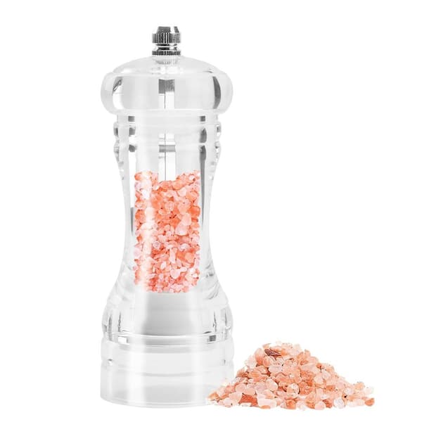Clear Acrylic Manual Salt and Pepper Grinder Mill with Adjustable Coarseness and Oak Accent, 6