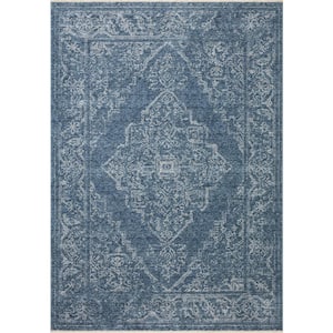 Vance Denim/Dove 2 ft. 7 in. x 10 ft. Traditional Fringed Runner Area Rug