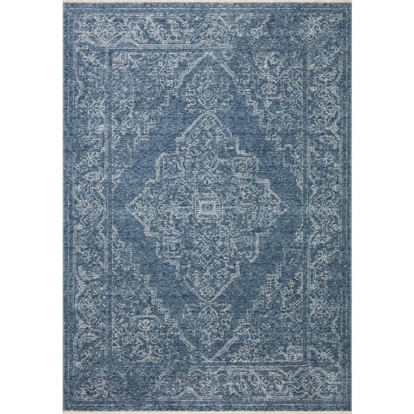 Vance Denim/Dove 7 ft. 10 in. x 10 ft. Traditional Fringed Area Rug