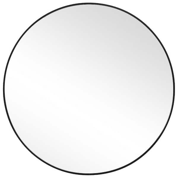 Benjara 34 in. x 34 in. Modern Black Round Shape Sleek Metal Framed Decorative Mirror