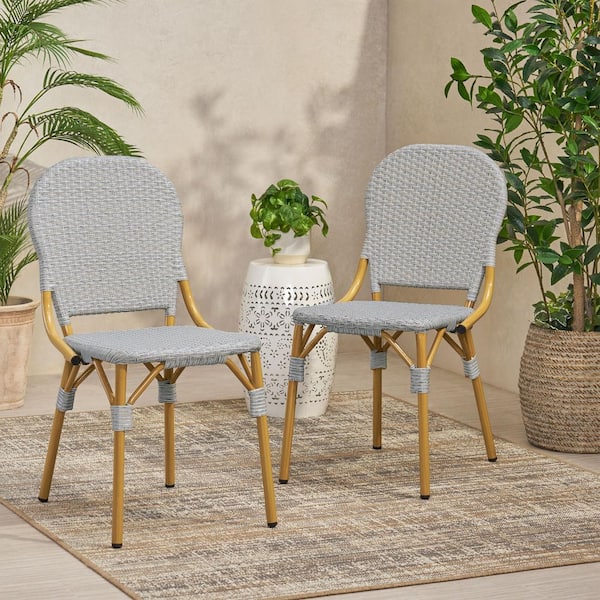 Unbranded Set of 2 PE Rattan and Aluminum Armless French Bistro Chairs