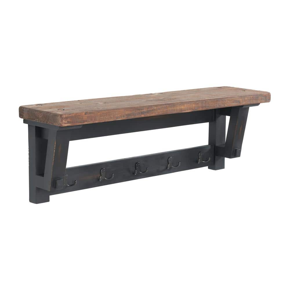 Rustic Industrial 42" Wood Coat Rack with Shelf and Hooks