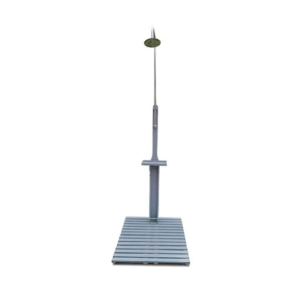 Wooden Outdoor Garden Pool Shower with Chassis Board, for Swimming Pool, Patio, Terrace, Garden, Gray
