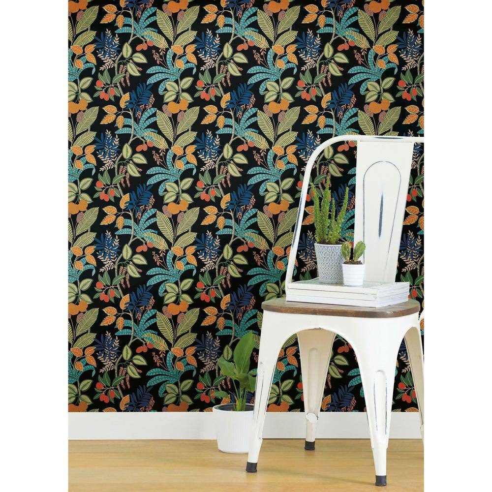 Black and Green Tropical Jungle Peel and Stick Wallpaper Roll