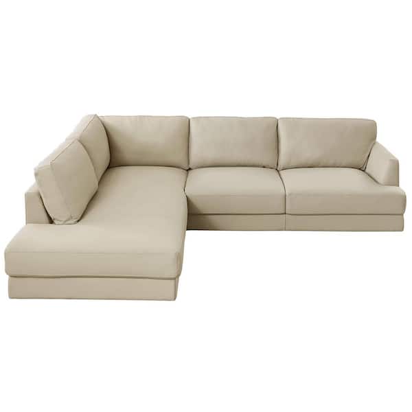 Ashcroft Furniture Co Glenville 108 in. Square Arm 2-Piece Genuine Leather L Shaped Left Facing Cozy Sectional Sofa in Ivory