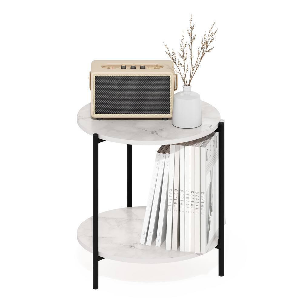 Compact Round White Wood and Metal Side Table