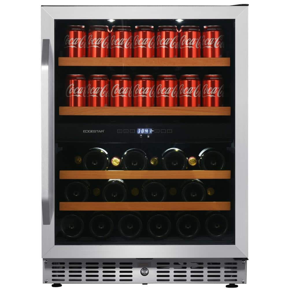 EdgeStar 24 in. 22-Bottle Wine and 84 Can Built-In Dual Zone Beverage Cooler, Silver -  CWB8420DZ