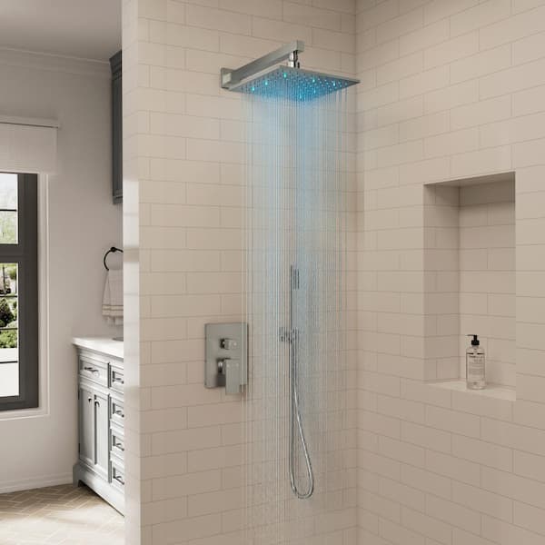 IntelliFlow Single Handle 2-Spray 10in. Tub and Shower Faucet 2.5 GPM with 3-Color LED in Brushed Nickel Valve Included