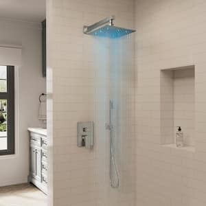 IntelliFlow 2-Spray 10 in.Wall Mount Shower Head 2.5 GPM with 3-Color LED Fixed in Brushed Nickel Valve Included