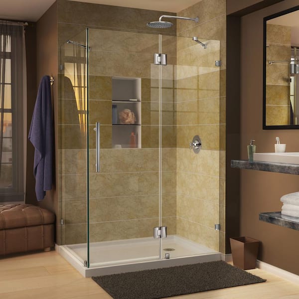 DreamLine Quatra Lux 34-5/16 in. x 34-5/16 in. x 72 in. Frameless Corner Hinged Shower Enclosure in Chrome