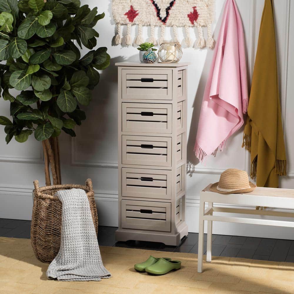 Transitional Grey Driftwood 5-Drawer Slim Cabinet