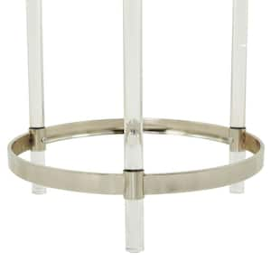 19 in. Silver Large Round Glass End Accent Table with Mirrored Glass Top