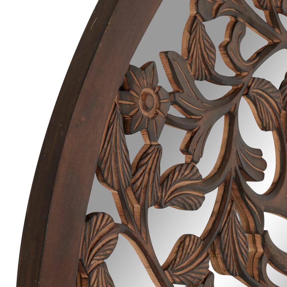 Round Brown Wood Tree Mirrored Wall Decor, 48"