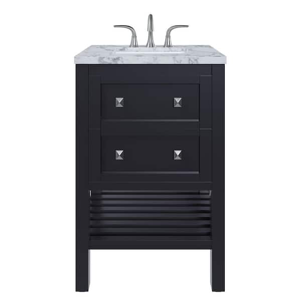 Natalie 24 in. Single Sink Espresso Bath Vanity with White Carrara Marble Top (Assembled)