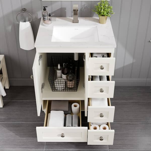 Acclaim 24 in. Single Sink White Bath Vanity with White Carrara Quartz Top (Assembled)