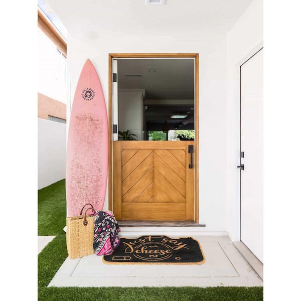 Welcome Just Say Cheese Black Natural 16 in. x 24 in. Coir Non-Slip Indoor Outdoor Door Mat