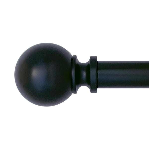 Punch and Press 72 in. - 144 in. Adjustable 1 in. Single Curtain Rod in Black with Finials