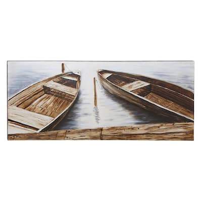 32 in. x 71 in. "Boats by the Quay" Canvas Wall Art by Unknown Artist
