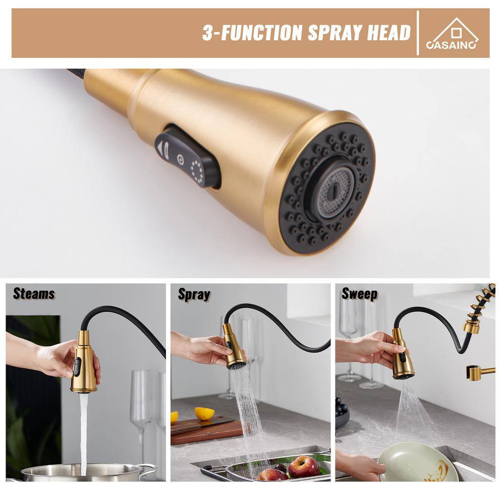 Brushed Gold Stainless Steel Pull Down Kitchen Faucet with Spray