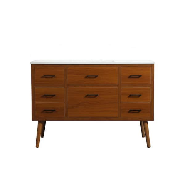 Timeless Home 48 in. W x 22 in. D x 33.5 in. H Bath Vanity in Teak with Ivory White Engineered Stone Top