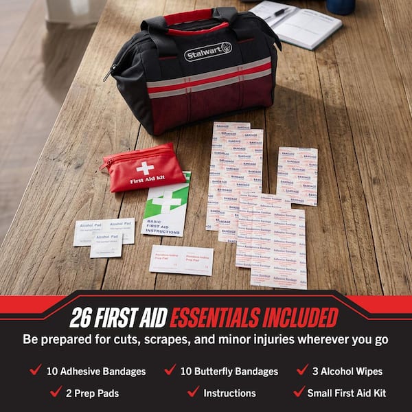 Stalwart Red Emergency Roadside Tool and First Aid Kit with Travel