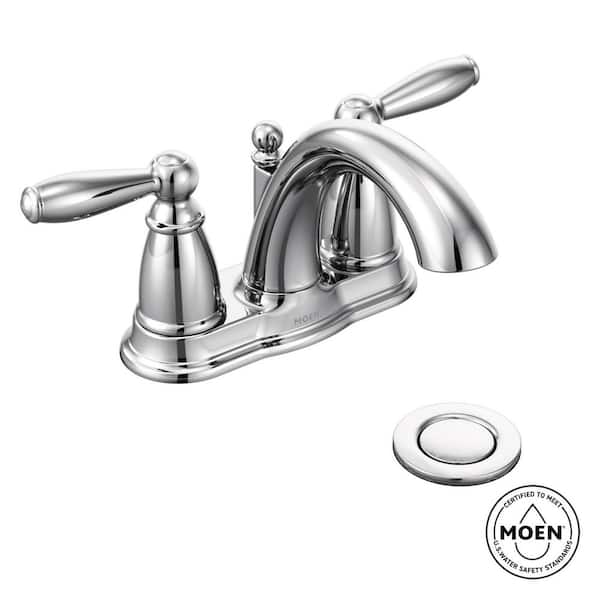Brantford 4 in. Centerset 2-Handle Low-Arc Bathroom Faucet in Chrome with Metal Drain Assembly